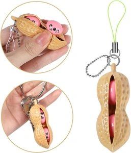 Jucarie antistres, fidget, model aluna, tip breloc, plastic si silicon, 6 x 1.8 cm, crem/roz - Img 6