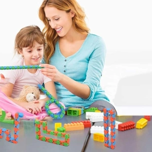 Jucarie senzoriala antistres tip sarpe cu 24 piese, fidget flexibil pentru copii si adulti, dezvoltare dexteritate si coordonare, 28 cm, albastru/portocaliu - Img 7