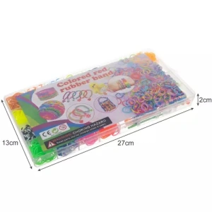 Kit de confectionare bratari, 23 culori benzi de cauciuc, 1500 piese, carlige, carabine, margele, pandantive si litere 27x13x2 cm - Multicolor - Img 3