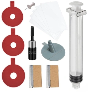 Kit de reparatii pentru parbriz auto, 14 piese, pentru indepartarea aschiilor si zgarieturilor minore, protectie impotriva fisurilor ulterioare