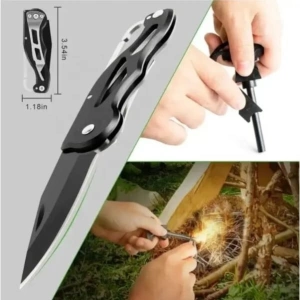 Kit supravietuire multifunctional 18 piese, camping si urgenta, busola, lanterna, cutit pliabil, paracord, patura termica, carcasa - Img 7