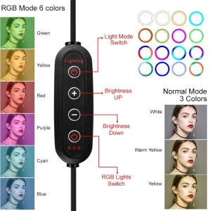 Lampa circulara LED 26 cm diametru,RGB,trepied 200 cm,telecomanda bluetooth pentru telefon - Img 2