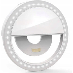 Lampa LED selfie tip inel pentru telefon, 36 LED-uri, 3 niveluri luminozitate, alimentare USB, prindere cu clema, alb rece
