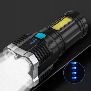 Lanterna portabila, 5 LED-uri, 4 moduri de iluminare, cablu Micro-USB inclus, ABS, baterie 1200 mAh, rezistenta la apa, negru - Img 8
