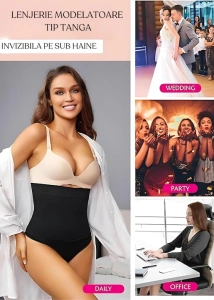Lenjerie modelatoare talie inalta compresie abdomen si efect lifting posterior, fara cusaturi, negru, marime M - Img 2