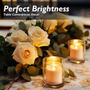Lumanare decorativa LED ivoire 3.9 x 3.6 cm, iluminare galbena tip flacara, 2 baterii LR1130 AG10 incluse, pentru ambient interior, masa si sarbatori - Img 12