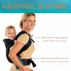 Marsupiu multifunctional, ergonomic, 4 in 1, greutate suportata 3.5-15 kg, ajustabil, bumbac/poliester, negru - Img 4