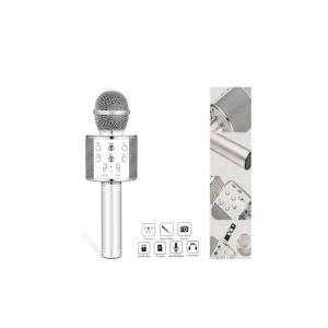 Microfon Bluetooth pentru copii,karaoke,boxa,cablu incarcare USB - Argintiu - Img 2