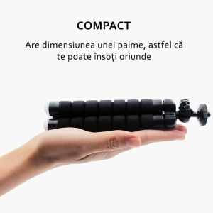 Mini trepied flexibil pentru telefoane,gopro, fara suport,filet universal 1/4 - Negru - Img 6