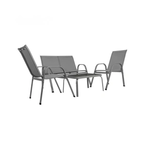 Mobilier de gradina, set 2 scaune, canapea 2 locuri, masa, cadru metalic, blat sticla, rezistent exterior, gri - Img 2