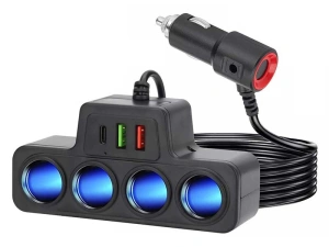 Multiplicator bricheta auto, 4 iesiri, 120 W, 2 x USB, 1 x tip C, 12V -24V, ABS, negru - Img 1