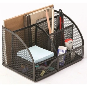 Organizator pentru birou, metalic, 7 compartimente, 22 x 14 x 12.7 cm, negru - Img 4