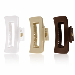 Pachet 3 clame par, culori diferite 10.3 x 5 cm, clesti din plastic rigid cu dinti curbati, deschidere larga si arc metalic, pentru coc si par voluminos - Img 2