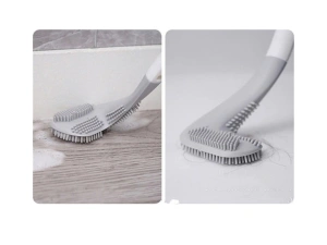 Perie pentru curatare toaleta, plastic si silicon, suport pentru agatare pe perete, 40 x 8 x 6 cm, alb/gri - Img 4