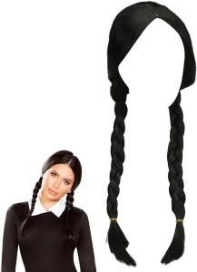 Peruca feminina lunga pentru costume si petreceri tematice, doua codite impletite, par sintetic negru, 55 cm - Img 12
