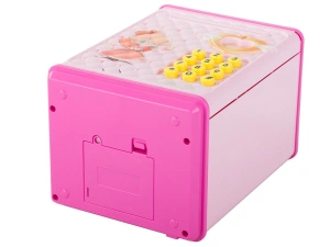 Pusculita pentru copii, tip seif, cu cod PIN, plastic, 18.5 x 13 x 11 cm, roz - Img 8