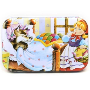 Puzzle 60 de Piese din Lemn in Cutie Metalica, Model Scufita Rosie,Dezvoltare Abilitati Cognitive, 22.5x13.5 cm, Multicolor - Img 4