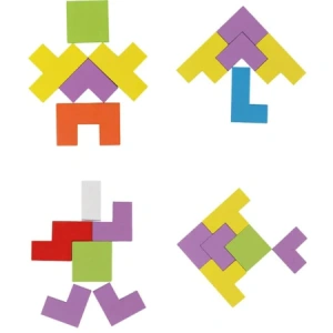 Puzzle din lemn 3in1 pentru copii,asamblare logica,tetris,38 piese - Multicolor - Img 4