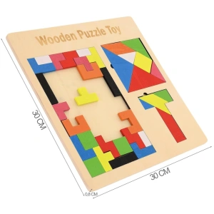 Puzzle Montessori multicolor 37 piese din lemn, 3D, joc educativ 3 in 1 pentru dezvoltarea logicii, creativitatii si coordonarii, 3 ani+ - Img 9