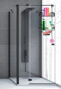 Raft suspendat negru 63 x 28,5 x 14 cm, 3 polite, aluminiu, fara gaurire, organizator pentru cabina de dus cu ventuza de stabilizare - Img 7