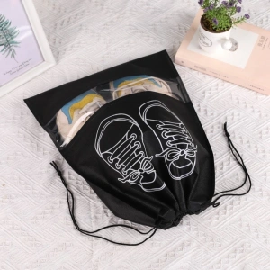 Sac pentru depozitare incaltaminte, material textil, protectie anti-praf, reutilizabil, compatibil masina de spalat, 27 x 36 cm, negru - Img 7