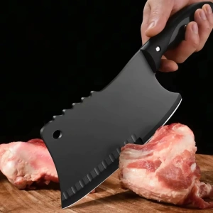 Satar bucatarie tip japonez lama lata din otel inoxidabil, maner ergonomic antialunecare, pentru carne peste legume, 29 cm, negru - Img 9