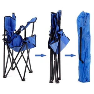 Scaun pliabil pentru camping,pescuit,din metal,sarcina maxima 120 kg - Albastru - Img 2