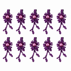 Set 10 cleme de par mov 5 x 2 cm, model floral metalizat, design floral elegant, accesorii pentru coafuri feminine