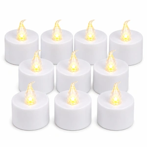 Set 10 lumanari decorative LED albe 3.7 x 3.8 cm, lumina galbena, flacara din plastic transparent, baterii AG4 incluse, pentru petreceri si decor interior - Img 2