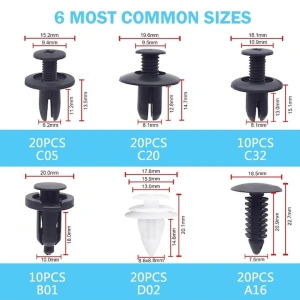 Set 100 cleme auto universale pentru caroserie, dimensiuni multiple, cu 4 unelte de indepartare, pentru bara, aripi, usi si panouri - Img 2