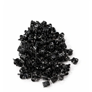 Set 100 cleme par mici negre tip fluture, 1.5 cm, prindere puternica, arc metalic rezistent, pentru fixare precisa suvite