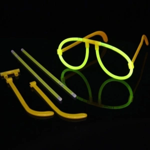 Set 2 ochelari decorativi fluorescenti pentru petreceri si festivaluri, design rotund, accesorii luminoase din plastic, galben - Img 2