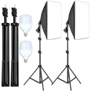 Set 2 softbox-uri profesionale cu lumina continua, 5500K, becuri 30W, trepiede reglabile 95-200 cm, difuzor textil, aluminiu si ABS, negru - Img 8