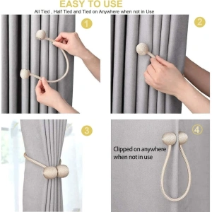 Set 2 suporturi magnetice pentru perdele, snur decorativ din poliester, 44 cm, auriu deschis - Img 5