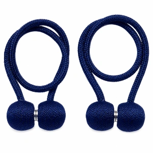 Set 2 suporturi magnetice pentru perdele, snur decorativ impletit, 44 cm, albastru inchis, magnet puternic