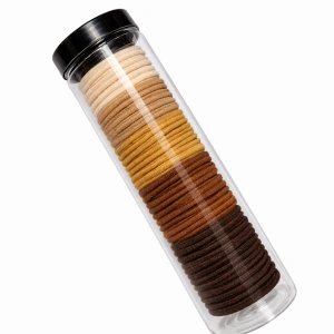 Set 20 elastice par textile 4.5 cm, culori crem, bej, camel, maro, maro inchis, cu tub depozitare transparent - Img 2