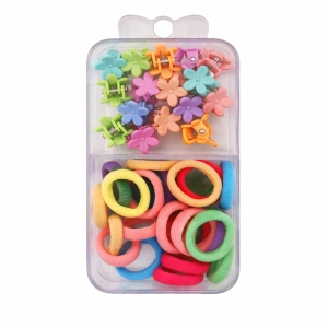 Set 25 elastice par 1.5 cm si 16 cleme mini florale 0.8 cm, cutie organizator transparenta - Img 1