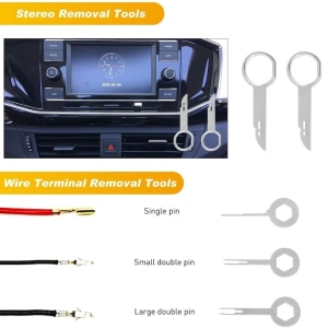 Set 25 unelte demontare interior auto, trusa demontare panouri, cleme si radio auto, plastic rezistent, rosu, cu geanta - Img 3