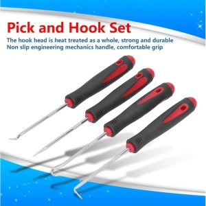 Set 4 carlige universale pentru etansari si inele, pentru tragere si manipulare elemente de cauciuc, otel si PP, varfuri magnetizate, 16 cm, negru/rosu - Img 9