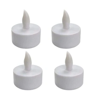 Set 4 lumanari LED albe 4.1 x 3.9 cm, iluminare galbena cu efect de flacara, 12 baterii LR41 AG3 incluse, pentru amenajare masa, casa si petreceri