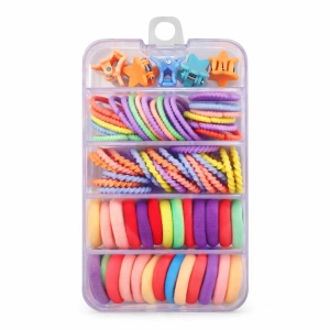 Set accesorii par 26 elastice, 20 elastice spiralate, 20 elastice 2 cm, 5 cleme steluta 0.8 cm, multicolor, cutie organizator