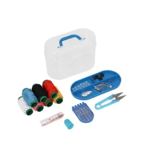 Set de croitorie, 32 de articole diferite, cutie cu clips pentru depozitare, plastic, 12.5 x 7.5 cm, multicolor