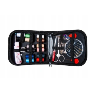 Set de croitorie, 70 articole diferite, husa depozitare cu fermoar, accesorii complete pentru coasere si reparatii, negru