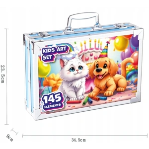 Set de desen si pictura pentru copii, 145 piese, valiza portabila din metal cu sertare, creioane, markere, acuarele, pasteluri, pensule si accesorii, organizare completa, albastru - Img 5