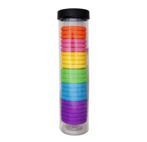 Set elastice par textile multicolore, 20 bucati, diametru 4.5 cm, tub depozitare transparent, 6 culori