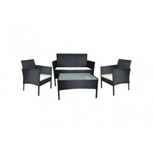 Set mobilier gradina 4 piese,fotolii,canapea,masuta - Negru - Img 2