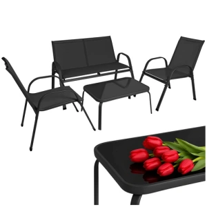 Set mobilier gradina, terasa, balcon, canapea 2 locuri, masa, 2 scaune, metal/sticla, negru - Img 10