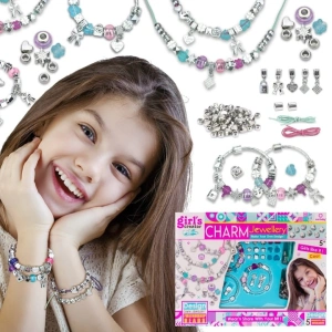Set pentru creat bratari si lantisoare pentru copii, cu pandantive, margele si accesorii pentru bijuterii, multicolor, aproximativ 110 elemente - Img 2