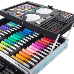 Set pictat si desen, 145 piese, gentuta depozitare stil gemantan, model Unicorn si curcubeu, albastru, 34 x 23 x 9 cm - complet, colorat si usor de transportat pentru micii artisti - Img 7