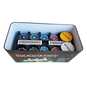 Set Poker Texas 200 jetoane numerotate,accesorii si carti incluse,cutie metalica depozitare - Multicolor - Img 3